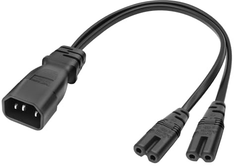 MEIRIYFA Cavo di alimentazione IEC 320 C14 a Dual C7 splitter, IEC320 C14 maschio a doppia C7 femmina per monitor, stampanti, scanner, ecc. (nero, 30 cm)