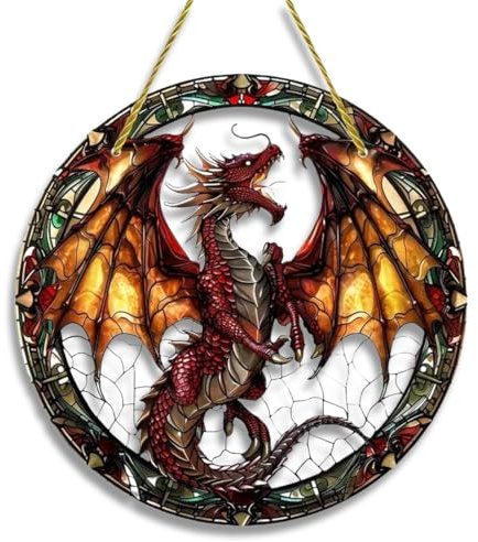 YAPKOLV 20cm Window Ornament with Dragon Design, Tinted Acrylic Christmas Suncatcher Hanging Decoration for Windows and Walls, Indoor and Outdoor Use
