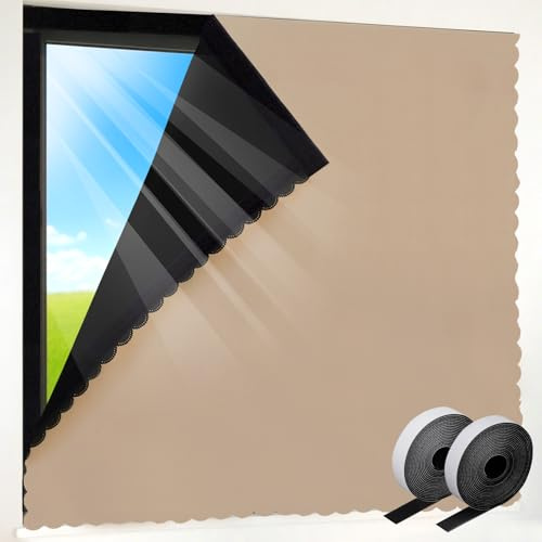 Heavyoff Fenster Verdunkelung, 100% Dachfenster Verdunkelungsstoff ohne Bohren, Tragbare Reise Verdunkelungsrollo mit Klettband, Sonnenschutz Innen Rollo für Schlafzimmer, Beige, 100x150cm
