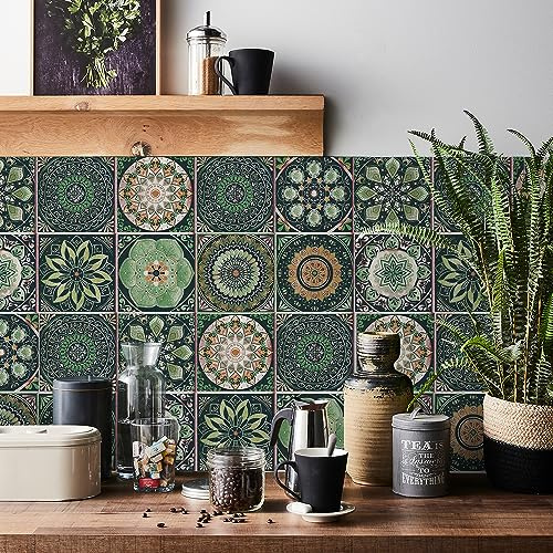 Florint Fliesenaufkleber Mandala Marokko Kachelabziehbild Selbstklebend Wasserdichte Vintage Design Einfache Anwendung für Bad Küche Terrasse Tisch Kamin Treppe Dekorative Mosaik Wandfliesen Sticker