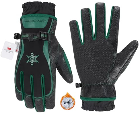 HANDLANDY Winter-Arbeitshandschuhe für Männer und Frauen, 3M Thinsulate isoliert, wasserdichte, thermische Touchscreen-Handschuhe für kaltes Wetter, Skifahren, Wandern, Arbeiten (Grün, S)