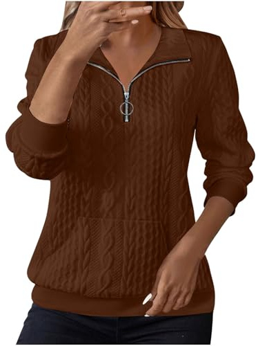 Sweatshirts for Women Cable Knit Jumpers Lapel Half Zip Pullover Ladies Thermal Sweatshirt Long Sleeve Tops Winter Autumn Sweaters Warm Tunics for Office Work Daily Going Out Wear