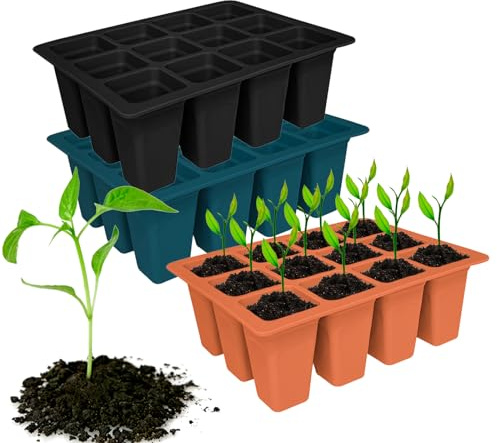 Kivinia 3 Pack Silicone Seed Starter Trays, 12 Cells Silicone Seed Tray Kit, Plant Germination Trays Gardening Starter Kit, Reusable Seed Starter Tray for Plant Germination, Seeds Growing