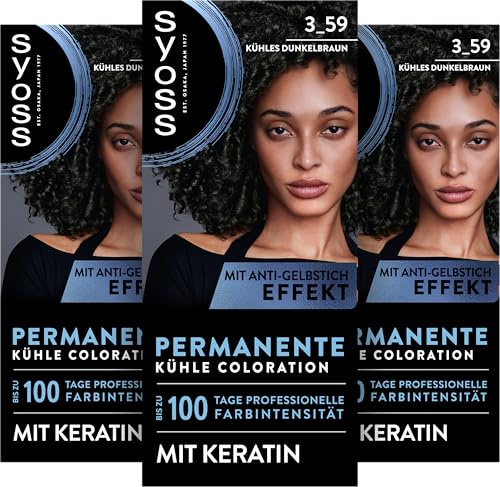 Syoss Coloration 3_59 Kühles Dunkelbraun (115 ml), Haarfarbe mit Keratin | Permanente kühle Haarfarbe mit Keratin verleiht bis zu 100 Tage professionelle Farbintensität, für 100 % Grauabdeckung