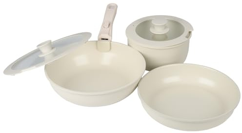Juego de ollas y sartenes, sartén de cerámica con mango extraíble, juego de ollas con tapa, sartén antiadherente, compatible con inducción, gas
