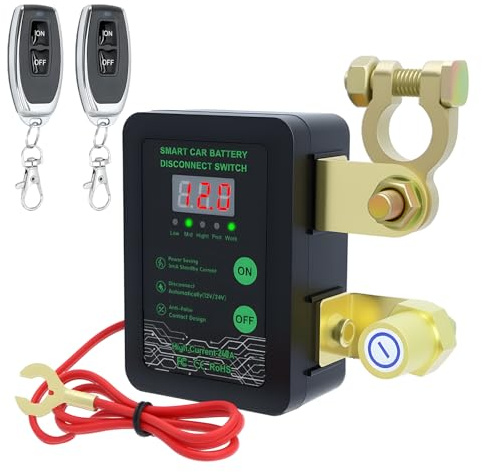 Disjoncteur de Batterie Sans Fil avec LED Affichage, Coupe Circuit Batterie 12V 24V Télécommande, Interrupteur D'arrêt Automatique pour Voiture RV ATV Camion Bateau Protection (Noir)