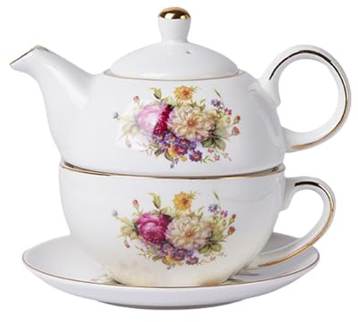 WNDUOKXH Elegante juego de té esmaltado, tetera y taza de porcelana para reuniones de té de la tarde, elegante pieza decorativa, tetera retro, cafetera, para acampar.