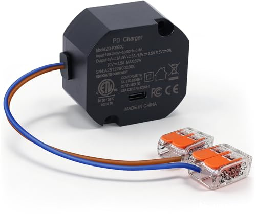 30W USB Unterputz Netzteil für Tablets, In Wall USB-C Netzteil Ladegerät mit Auto-Negotiation für 86 x 86mm Anschlussdose, 100-240V/AC 50/60Hz 0.8A Input, 5V/3A 9V/3A 12V/2.5A 15V/2A 20V/1.5A Output