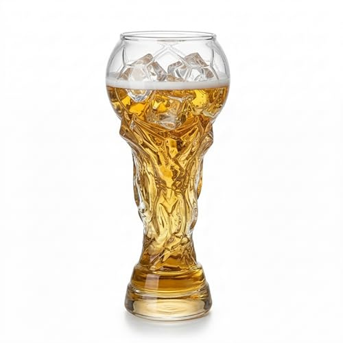 World Cup Beer Glass, 550ML Football Shaped Beer Glass, Large Novelty Clear Glass Cup for Beer Lager Ale, Perfect for Football Fans, Home Bar & Parties