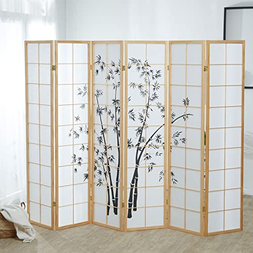 Homestyle4u 394, Paravent 6 teilig Raumteiler Holz Bambus Sichtschutz Reispapier Weiß