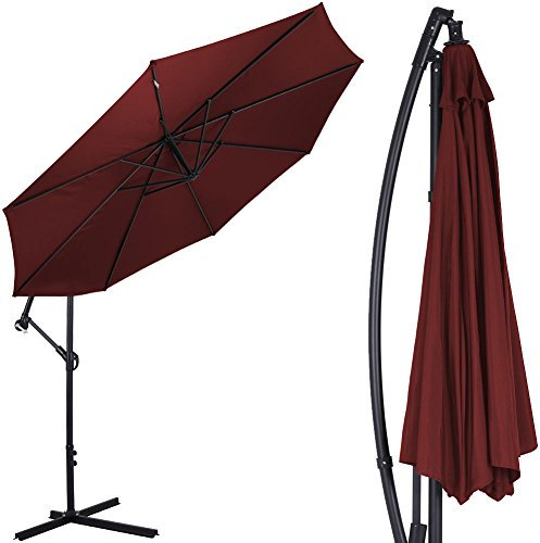 BAKAJI Ombrellone da Giardino Decentrato 3x3 Mt Palo Alluminio Chiusura a Manovella Base a Croce Sistema Air Vent Arredamento Esterno Gazebo Piscina Giardino Terrazzo Ambienti Esterni Vinaccio