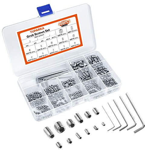 TUPARKA 400 Pcs Allen Key Screws Set M3 M4 M5 M6 M8 Stainless Steel Hex Grub Screws Cone Point Set Screw with Key Wrench in PP Box