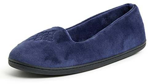 Dearfoams Women's Rebecca Lightweight Cozy Memory Foam Closed Back Slipper with Wide Widths, Peacoat, 7-8 Wide