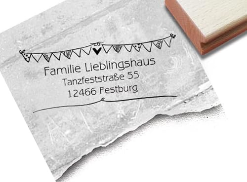 Stempel Individueller Adressstempel WIMPELKETTE Girlande - Familienstempel personalisiert Name Adresse, Geschenk für Kinder - zAcheR-fineT