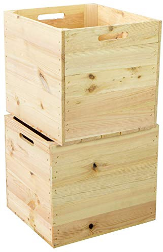 Kistenkolli Altes Land Holzkiste 2er Set für Kallax & Expedit – Aufbewahrungskiste aus naturbelassenem Holz | Regaleinsatz für IKEA Kallax | Vollholz Regalkiste | 33 x 37,5 x 32,5 cm