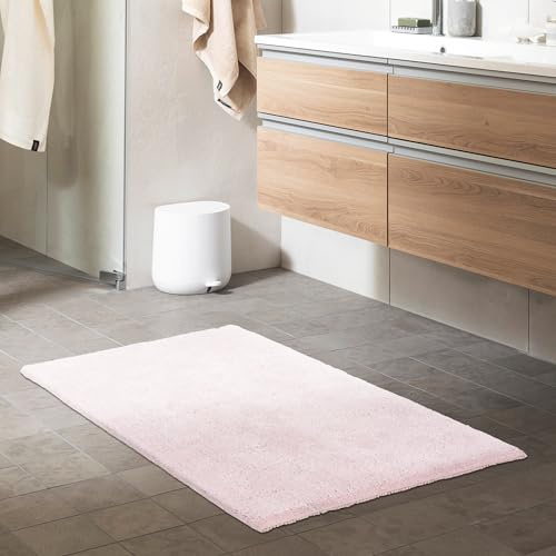 Waschbarer Badezimmerteppich einfarbig - Rose 40 x 60 cm (Rechteckig) | Rutschfester Badteppich Badezimmer Badematte 100% Baumwolle Badvorleger Trockner geeignet Duschvorleger nimmt Nässe auf