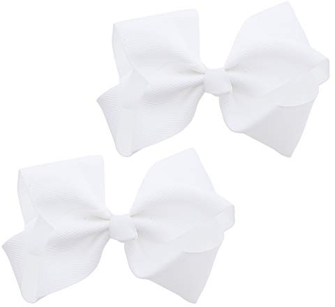 3 Inch Grosgrain Bow for Little Girls- Set of 2 (White)