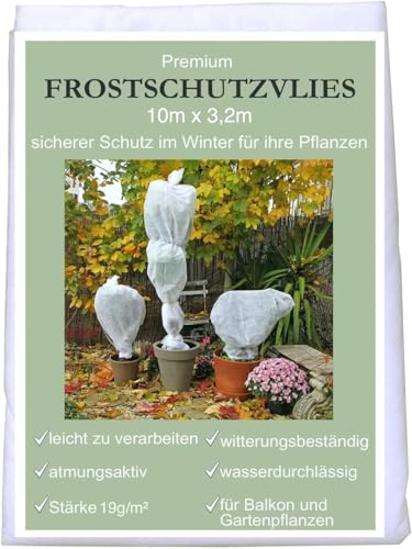 KRONLY Wintervlies Frostschutz 10 x 3,2m - wasserdurchlässig atmungsaktives Kälteschutz Schutzvlies Pflanzen Garten Hochbeet
