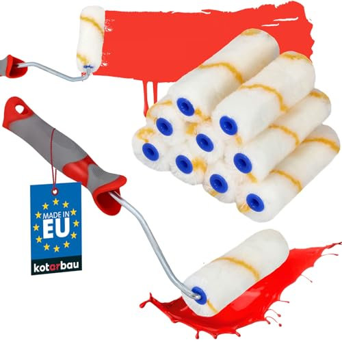 KOTARBAU® 10er Set Farbroller Gelbfaden 115 mm mit Gummigriff Pinsel Farbwalze Walzenbürste Rollerwalze Rollerpinsel für Anstricharbeiten und Renovierung