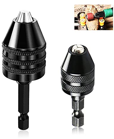 Keyless Drill Chuck Adapter 2 PCS Quick Change 1/4” Hex Drill Bits Chuck for Micro Drill Bit Extension Drill Chuck Adapter Conversion Tool Drill Accessories（0.3-3.6mm/0.6-8mm)