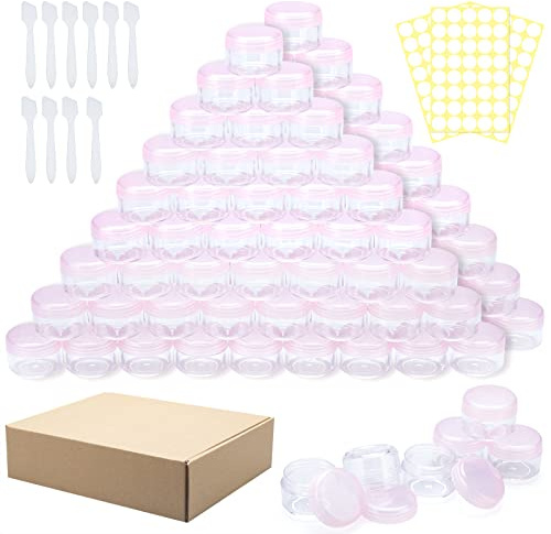 WUERQIE 100 Pezzi Contenitori Cosmetici set di Barattoli di Plastica Trasparente,5ml/5g per la Conservazione dei Campioni, Viaggi, Polvere, Pillole, Maschera