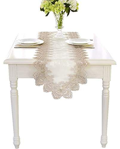 Banemi Tischläufer Dekostoff, Stoff Tischdecke Beige Dreiecksspitze Polyester 40X90cm Weihnachtsdekoration Landhaus