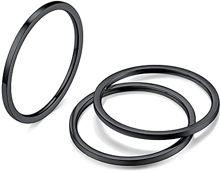 Bestyle Ring Set Edelstahl Knöchelringe Schwarz 3 Pcs Fingerring 1mm Stapelbare Ringe Set 3 Stück Bandringe für Damen Mädchen Schlichte Daumenring Größe 49