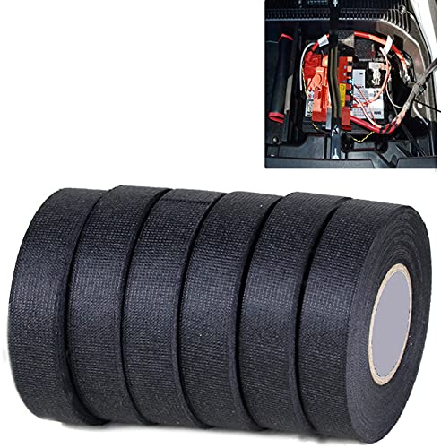 6 Rollos Cinta Aislante de algodón(19mm*15m), Cinta aislante para cables, cinta resistente al calor adhesivo de tela cinta telares para coche motocicleta para mazos de Cables domésticos o automotrices