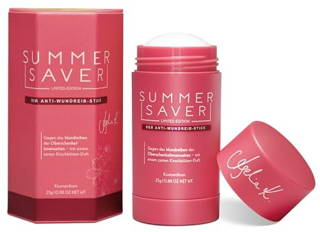 SUMMERSAVER Cherry – Stick mot skavsår 25 g – Skyddar mot skav på lår, i behåutskärningen och på fötterna – med kokos- och mandelolja, vitamin E och allantoin – vegansk och dermatologiskt testad