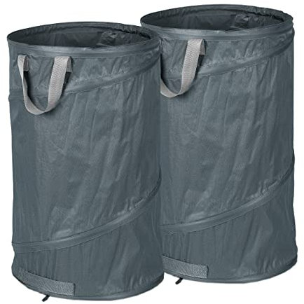 Relaxdays Sacchi da Giardinaggio, Set da 2, Fogliame e Rifiuti, Sistema Pop Up, 120 l, Impermeabile, HD72x45 cm, Grigio, Poliestere, HD: 72 x 45 cm