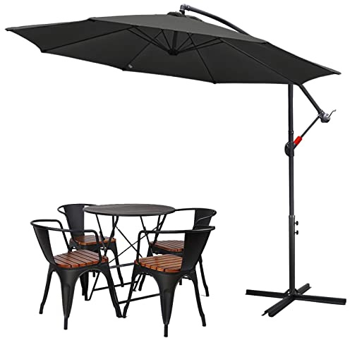 Sonnewelt Sonnenschirm Ø 350 cm | Alu Ampelschirm Groß mit Kurbel | Aluminium Gartenschirm UV-Schutz | Kurbelschirm mit Ständer - Grau