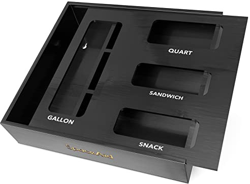 SpaceAid Bag Storage Organizer for Kitchen Drawer, Bamboo Organizer, Compatible with Gallon, Quart, Sandwich and Snack Variety Size Bag (1 Box 4 Slots), Black
