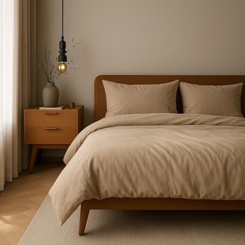 VEL VET HOME Bettwäsche 135x200 Baumwolle Bettbezug 135x200 cm mit Kissenbezug 80x80 cm Hohe Qualität Bettwäsche-Set mit Reißverschluss 100% Baumwolle Made in EU Beige 135 x 200