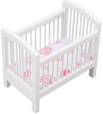 Alomejor Puppenbett aus Holz, Sicher, Niedlich, Gl?nzend, Lebendig, Puppenhaus, Miniatur-Schlafzimmer, Krippe f¨¹r 1:12 Puppenhaus, Wei?