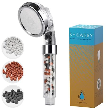 Showery® EcoFlow Shower Head - Original Water Saving High Pressure Shower Head with 3 Spray Settings - Standard All Showers Types