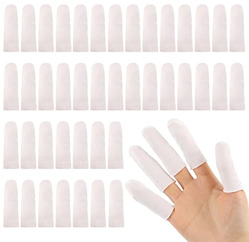100 Pieces Cotton Finger Cots,Cloth Finger Cots Finger Toe Sleeves Fingertips Protective Cover Thumb Protector Comfortable and Breathable, Absorb Sweat (White)