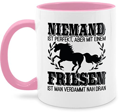 Tasse Tassen 325ml - Pferde - Niemand ist perfekt, aber mit einem Friesen ist man verdammt nah dran - 325 ml - Rosa - pferdetassen sprüche pferd friese gifts for horse lovers reit