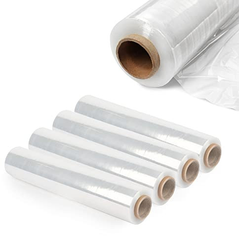 KADAX Transparent stretchfilm, 300 x 50 cm, plastfolie, 3 kg flyttfilm, pallfolie för möbler, lager, transport, resistent omlottfilm, förpackningsfolie (transparent set om 4)