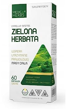Medica Herbs - Grüner Tee 520mg - 60 Kapseln - 1 Kapsel 1-2 Mal pro Tag - kardiovaskuläres System - richtiger Cholesterinspiegel - Nahrungsergänzungsmittel