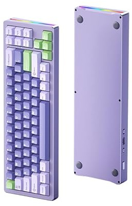 Teclado Mecánico Inalámbrico para Juegos con Luz Lateral RGB, 2.4G Teclado Bluetooth para Juegos con 71 Teclas para Mac/Pc/Windows (Morado)