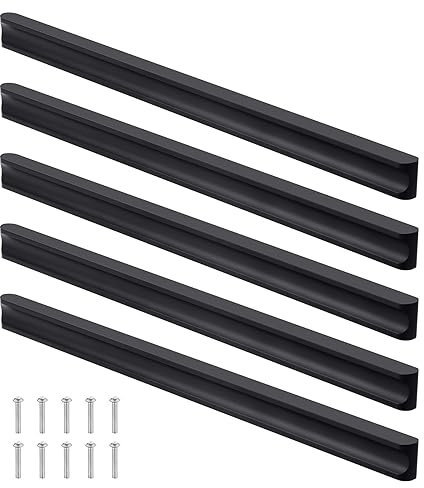Coptiner 5 Stück Möbelgriffe Küchengriffe 256 mm Lochabstand Schrankgriffe Schwarz Aluminiumgriffe Schubladengriffe Stangengriff Möbel Kabinett Griffe für Küchenschränke, Schublade