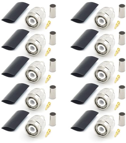 RANGEFUL TNC Stecker RG58 LMR195 RG303 RG141 RG142 RG400 RF-Crimp-Koaxialkabelstecker vernickelt mit vergoldetem Stift (10er-Pack)