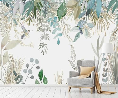 Kalodity Papier Peint Panoramique Nature Jungle 3d Soie, 356 X 250 cm Papier Peint Jungle Tropical - Feuilles, Fleurs, Oiseaux Grandes Murales Poster pour Salon, Adulte Chambre d'enfants Décoration