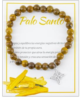 Only faith Pulsera de Palo Santo con Cuentas de Madera y Colgante Amuleto de protección Nudo de bruja, Equilibra Energías Negativas (Nudo de Bruja Celta)