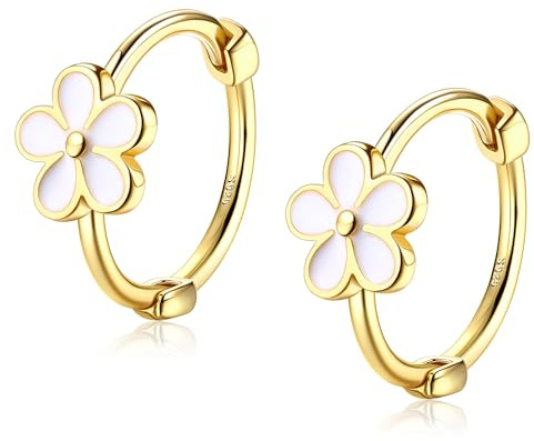 KRFY Gold Blumen Creolen Ohrringe 925 Sterling Silber Gänseblümchen Ohrringe für Damen Mädchen Hypoallergen Knorpel Helix Huggie Creolen