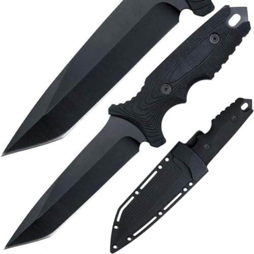Outdoor Messer Survival, Jagdmesser Feststehende Klinge aus 440C-Stahl Black Phantom Survival Messer mit Scheide, Überlebensmesser für Camping, Angeln, Bushcraft Messer Full Tang