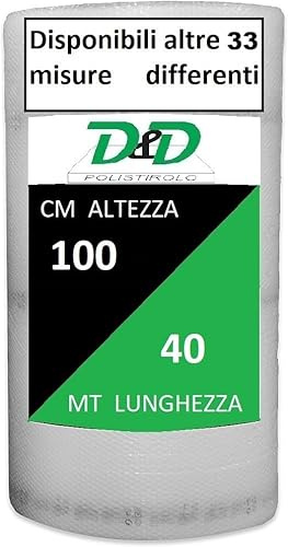 D. & D. Polystyrol, Luftpolsterfolie (H 100 cm x 40 mt/l) für Verpackungen und Versand – Made in Italy – Luftblasen zum Schutz, Füllung, Verpackung von Gegenständen im Transport (H 100 cm x 40 mt/l)