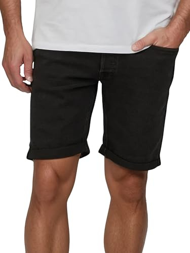 JACK & JONES jeans shorts herr stretch kort normal passform JJIRICK korta byxor Bermuda shorts sommar denim enfärgad svart blå S M L XL XXL, Svart denim (Am 137), S