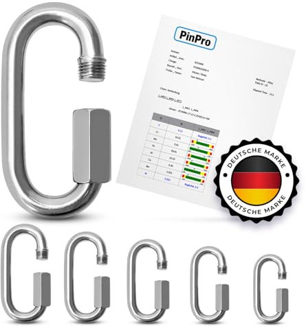 PinPro Connettore a vite in acciaio inox A4 | 5 mm – 5 pezzi | carico di rottura 790 kg | moschettone a vite inossidabile AISI 316 | connettore per catena o collegamento a catena