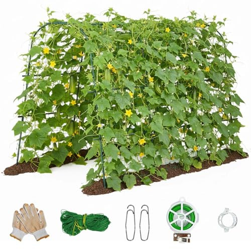 Treillis de concombre 163 x 122 cm pour plate-bande surélevée, plantes grimpantes de jardin en forme de U, treillis en métal pour extérieur, support amovible pour courgettes, concombres, plantes,